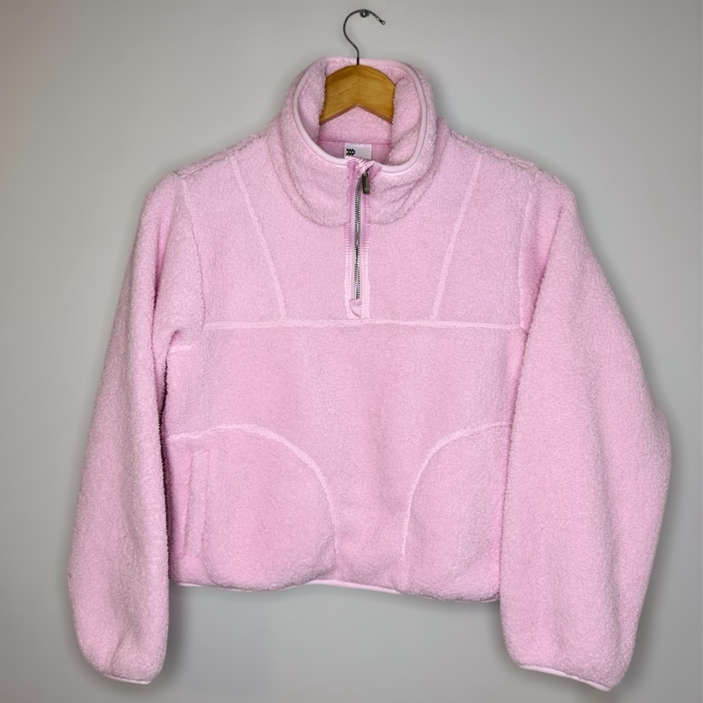 New All In Motion Faux Shearling Cozy Pink Fleece Pullover XL (14)